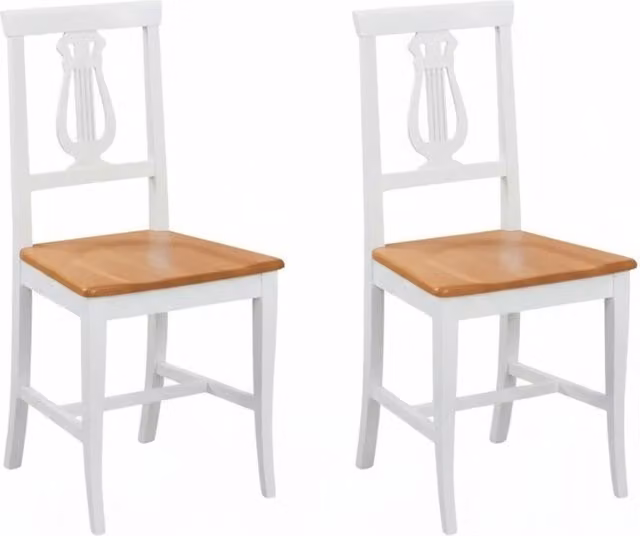 Set di 2 sedie a lira in legno di faggio stile shabby chic bicolore bianco e marrone con seduta in legno Mobili 2G