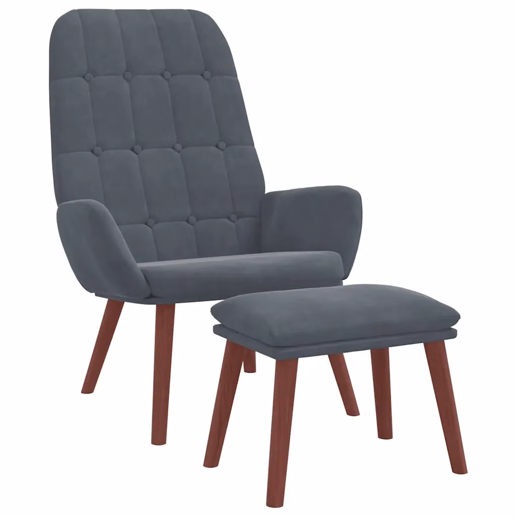 Poltrona Relax con Poggiapiedi in Velluto Grigio con Braccioli e Struttura in Legno e Metallo 440362 – 2