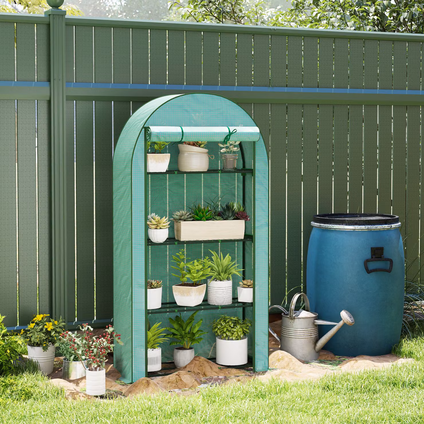 Serra da giardino Outsunny con 4 ripiani, telaio in acciaio e copertura in PE verde, L/P/H: 105 x 45 x 160 cm – 2