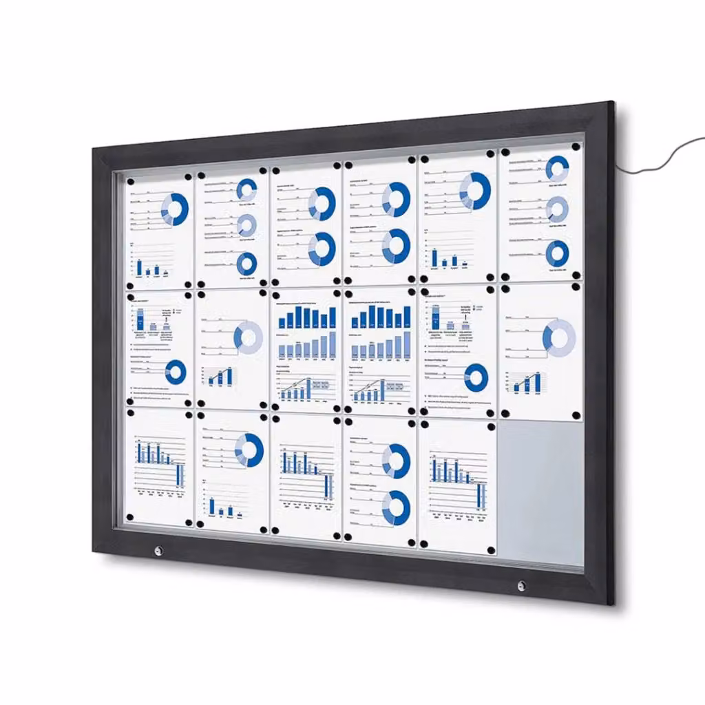 Bacheca da esterno con apertura a ribalta GIORDANOSHOP in alluminio con LED, Grigio Antracite, L: 146,5 cm, H: 106,7 cm, P: 4,7 cm – 2