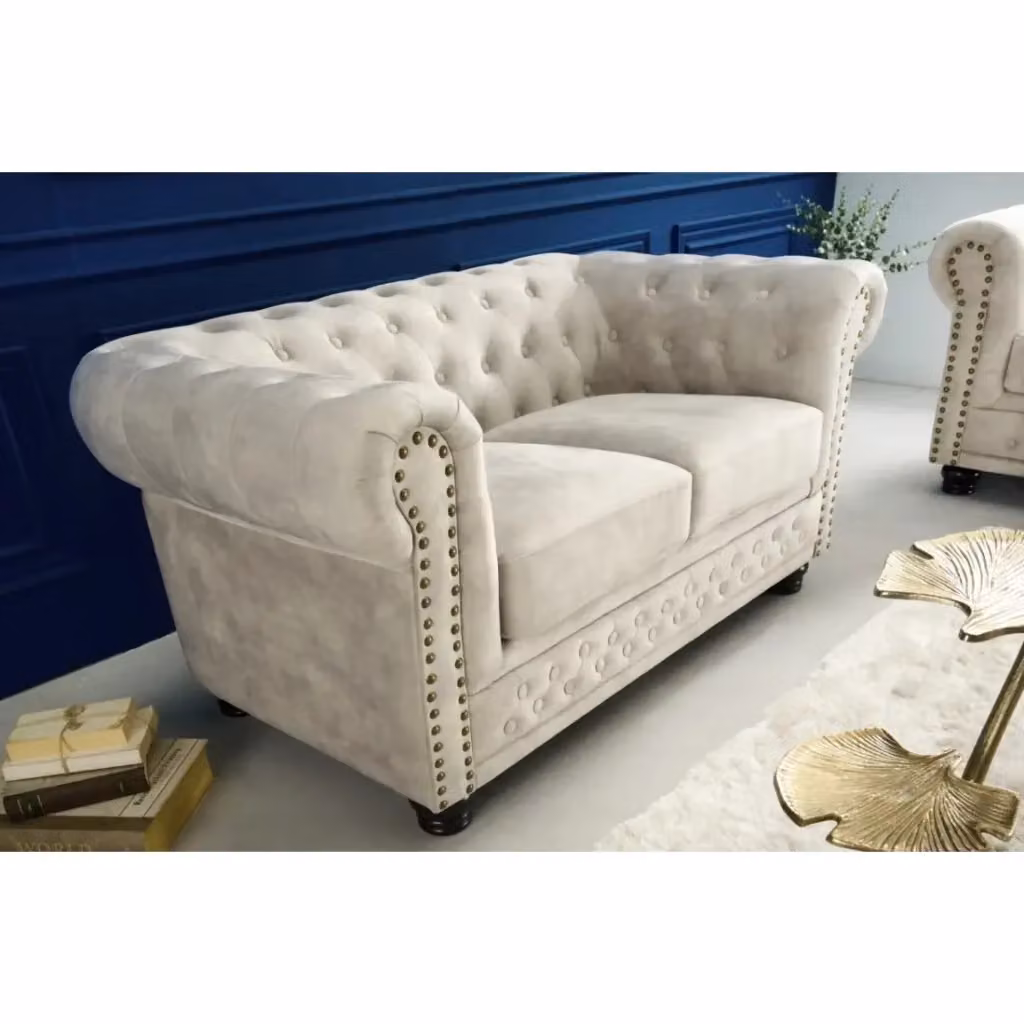 Divano dritto EDGAR Meublorama in stile classico, 2 posti, Bianco e Beige, L: 150 cm, P: 76 cm, H: 86 cm – 2