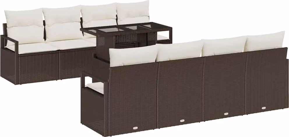 Set Divano da Giardino con cuscino 9 pcs Marrone Poly Rattan
