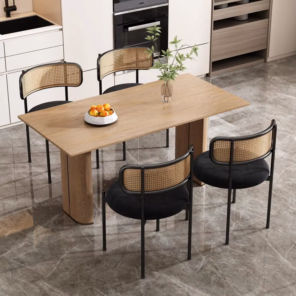 Set di 4 sedie da pranzo MIVRAY in velluto nero con schienale in rattan e gambe in metallo – 2