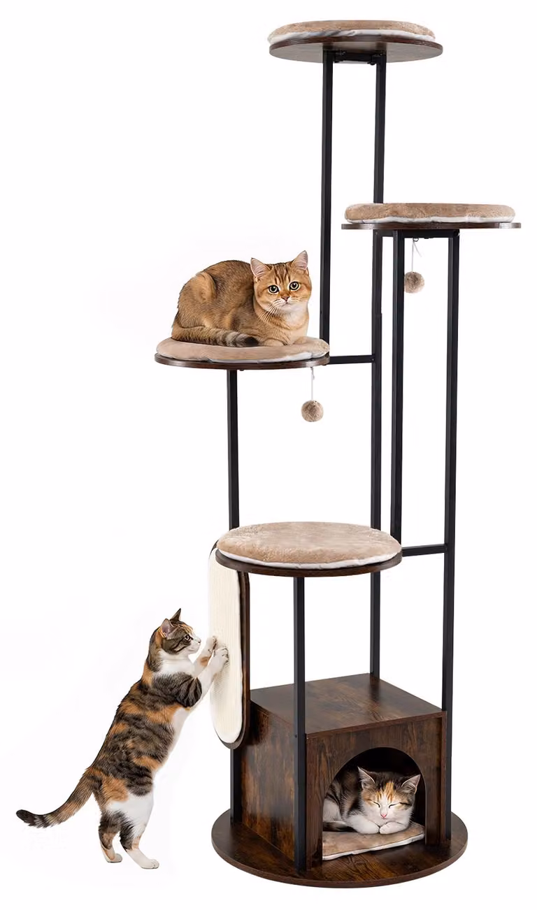 COSTWAY Katzenbaum 183cm: Tiragraffi per gatti con 4 piattaforme, casetta per gatti, 2 pannelli in sisal per graffiare, 2 giocattoli appesi e sistema di sicurezza anti-ribaltamento. Tiragraffi per gatti, accessori per gatti