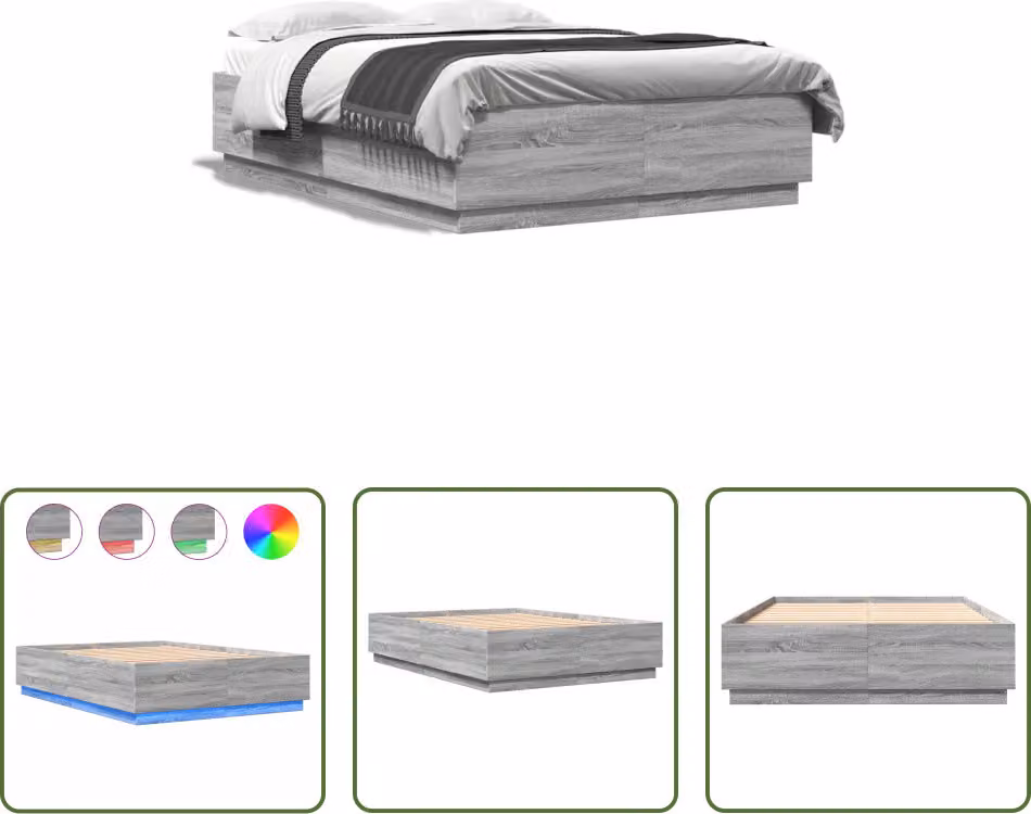 The Living Store Giroletto con LED Grigio Sonoma 150x200 cm Materiale a base di legno