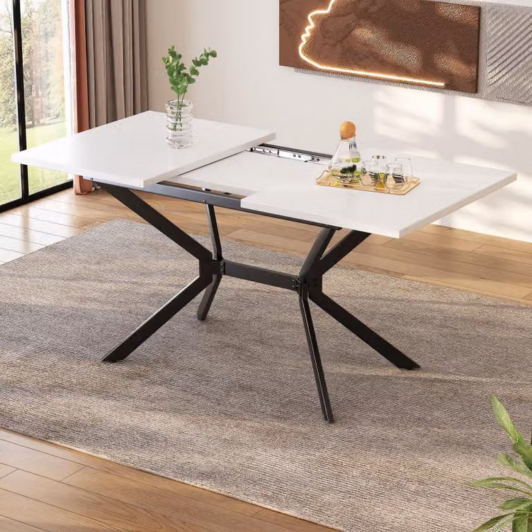 Tavolo da pranzo allungabile, dimensioni 120/160 x 80 cm, con gambe in metallo nero