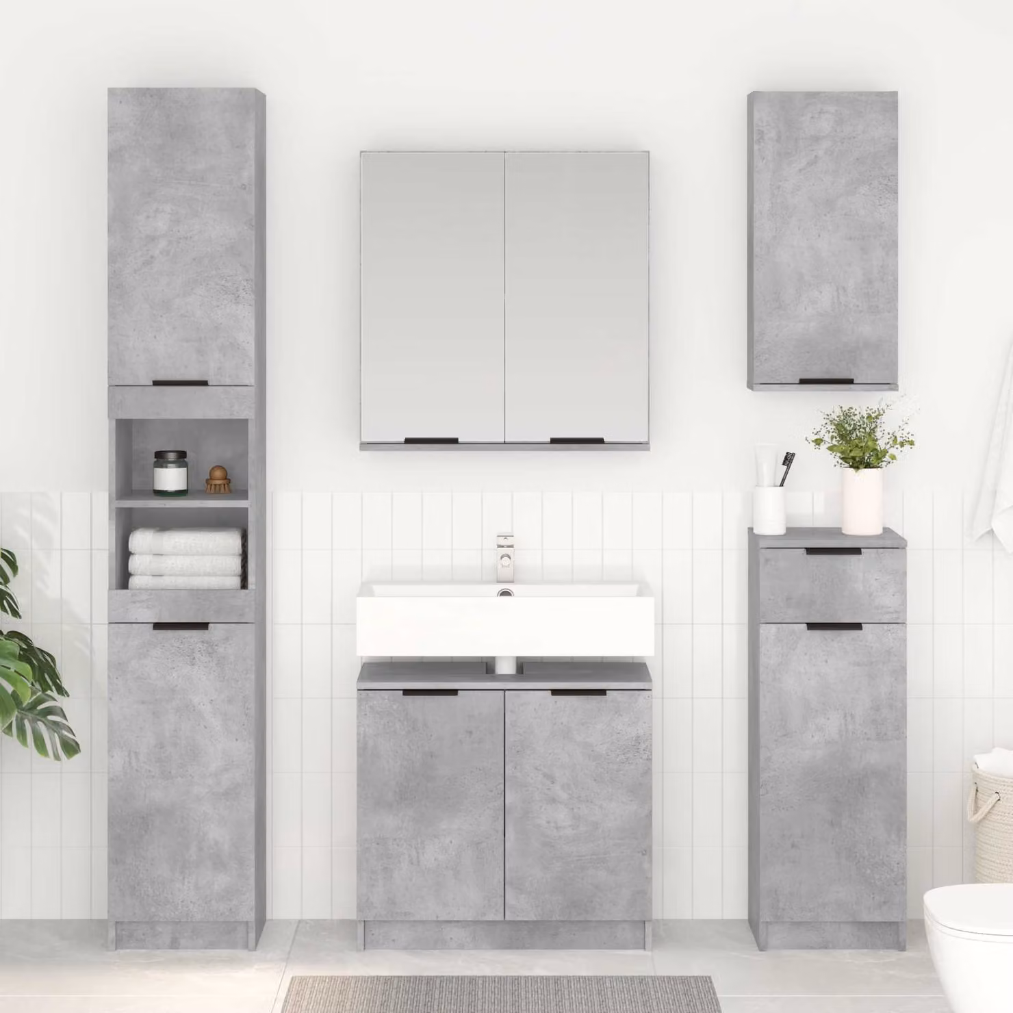 Mobile da bagno moderno vidaXL in MDF grigio cemento e nero L/P/H: 64,5 x 33,5 x 59 cm