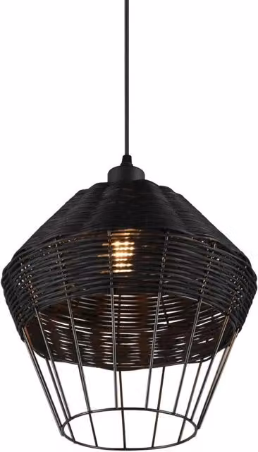 LÚZETE Lampada da soffitto Galadriel in rattan nero, forma rotonda, Ø 30 cm
