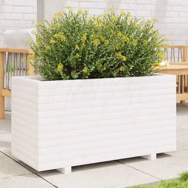 Fioriera da giardino bianca in legno massello di pino vidaXL L 90 cm, P 40 cm, H 49,5 cm
