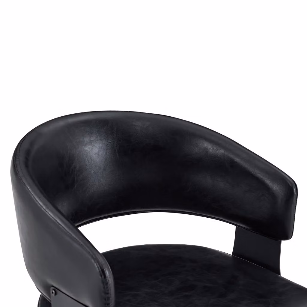 Sedia da pranzo moderna OKWISH con braccioli e schienale ergonomico in ecopelle nera e struttura in metallo nero – 2