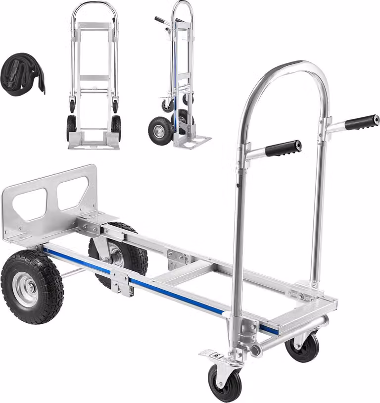 Carrello a mano e carrello a piattaforma - Carrello di trasporto 2 in 1 - Capacità di carico 454 kg - Modalità a 4 ruote - Convertibile da carrello a mano a piattaforma - Impugnatura antiscivolo - Carichi pesanti