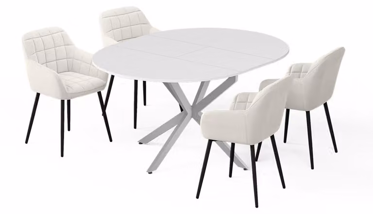 Set di tavoli da pranzo Vicco Loyd Bianco/Grigio 120 x 120 cm con 4 sedie da pranzo (beige), Model 62780