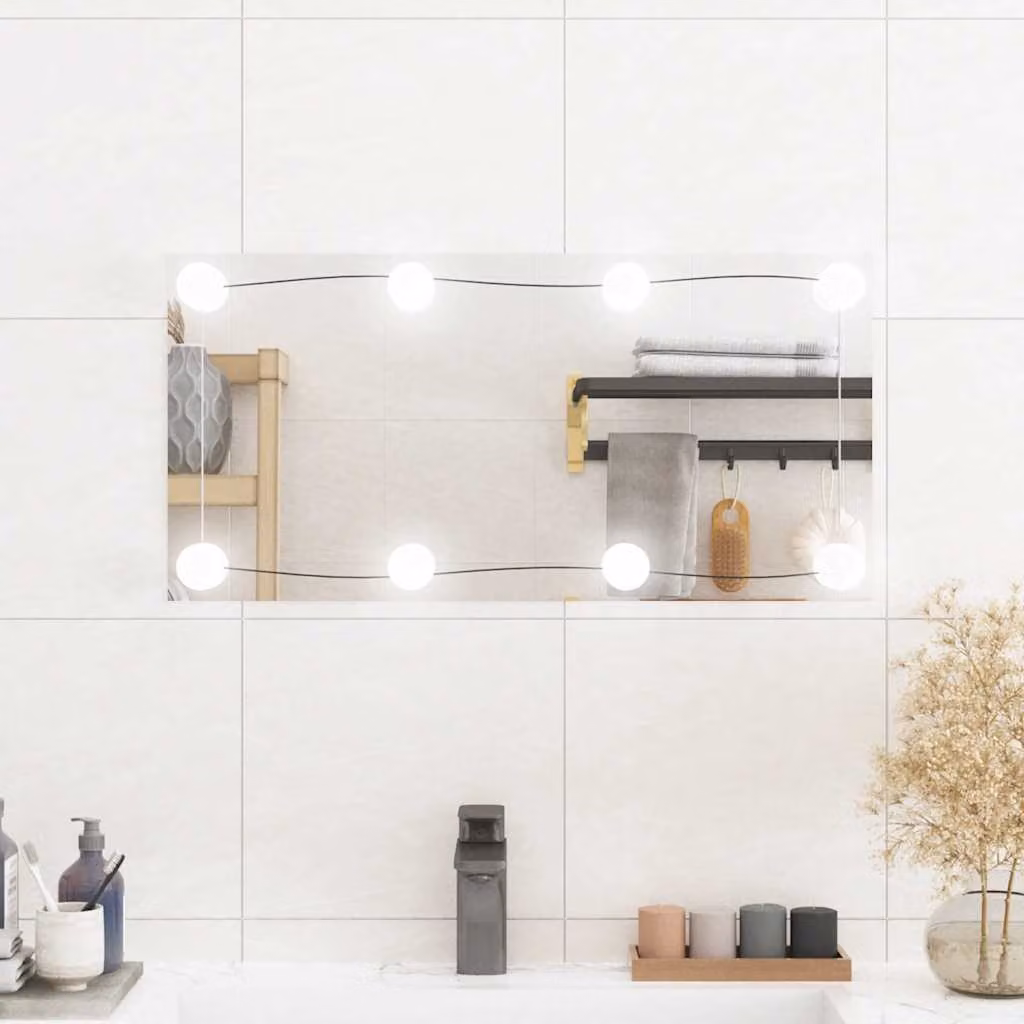 Specchio da parete rettangolare con luci LED vidaXL in vetro argento L: 60 cm, H: 30 cm