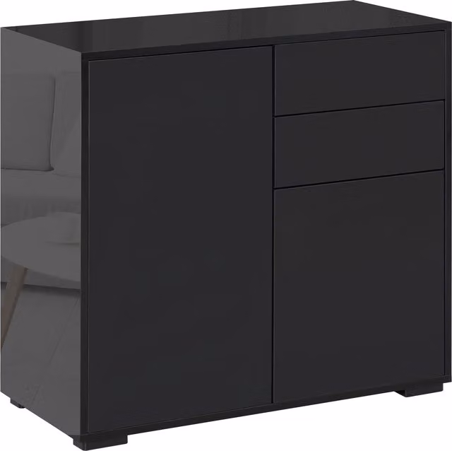 Mobiletto Multiuso HOMCOM Nero con 2 Cassetti e 2 Armadietti, Apertura a Pressione, L: 79 cm, P: 36 cm, H: 74 cm – 1