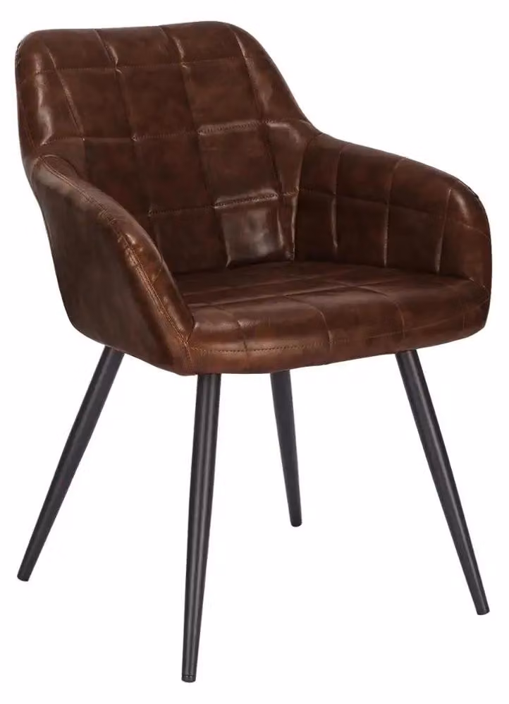 Sedia da pranzo con braccioli - Sedia imbottita semplice - Rivestita in pelle grigio-marrone - Struttura in metallo - Non girevole - Da montare autonomamente