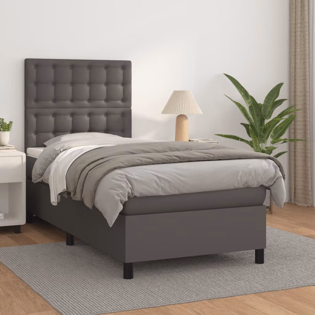 vidaXL Letto a Molle con Materasso Ibrido in Similpelle Grigia, L/P/H: 80 x 200 x 128 cm