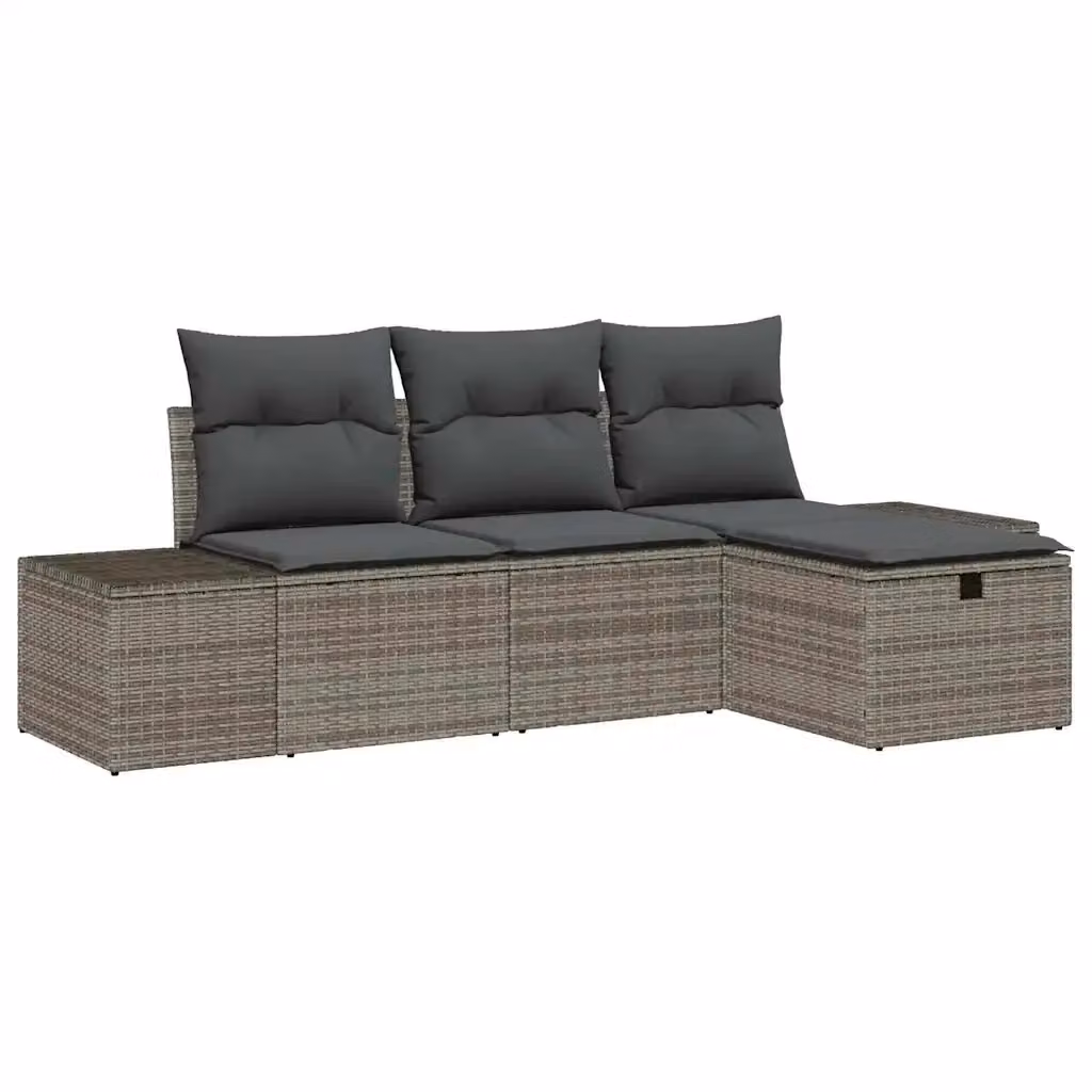 Set di divani da giardino vidaXL in rattan grigio con cuscini e pouf, struttura in acciaio verniciato a polvere e coperture rimovibili – 2