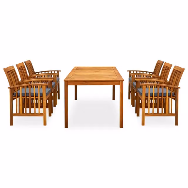 Set da pranzo da giardino vidaXL in legno di acacia con 7 pezzi e cuscini marroni e grigi