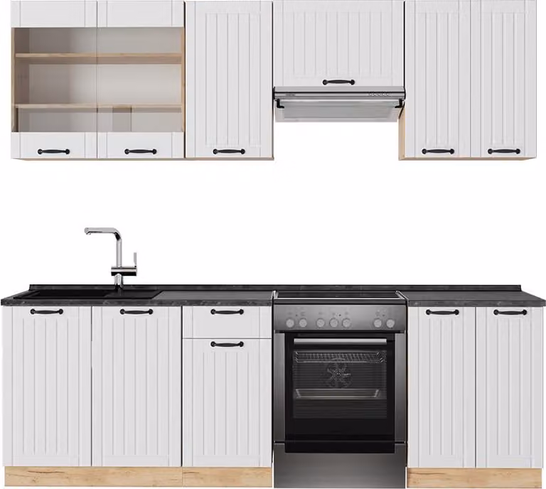 Cucina componibile Vicco Fame-Line Bianco rustico 240 cm , PL Antracite, Model 57128
