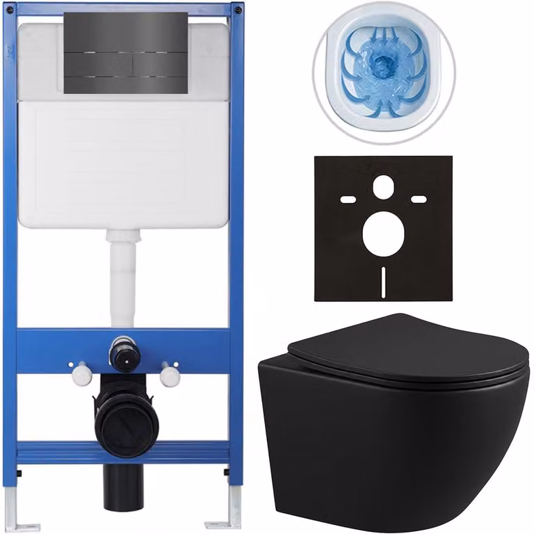 CERANO - Set completo per WC da incasso Lite/Verde - nero opaco - pulsante per WC Line, grigio scuro - installazione a parete - 49x36 cm