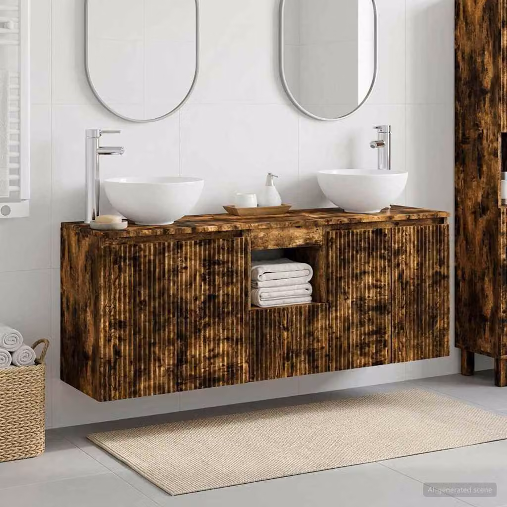 Set di 3 armadi da bagno vidaXL in legno Rovere Fumo, L/P/H: 129 x 41 x 80 cm