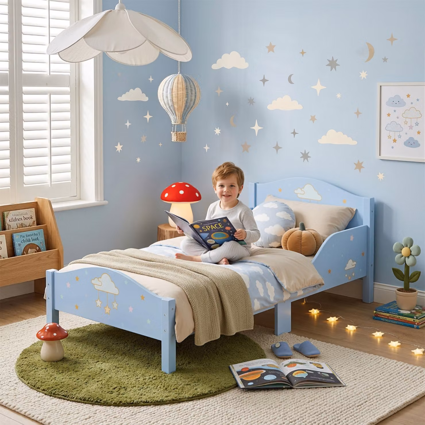 Letto Montessori AIYAPLAY per bambini con sponde e forma a nuvola, blu – 2