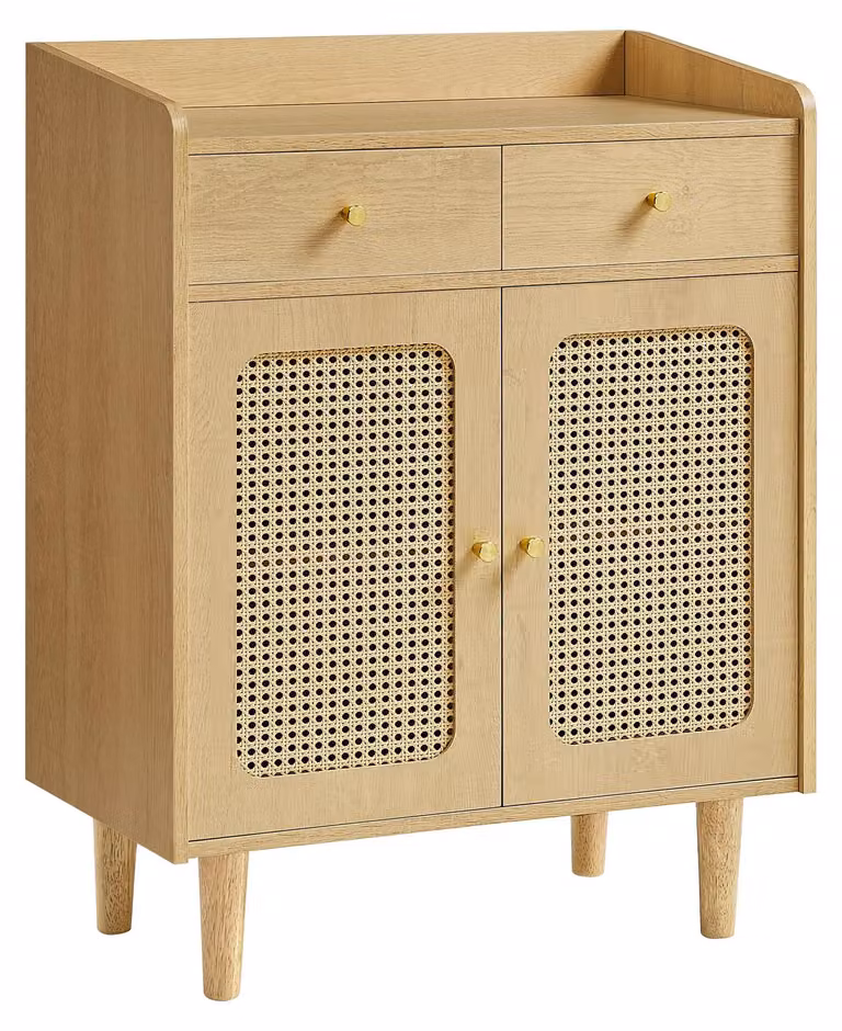 VASAGLE, mobiletto contenitore, pensile da cucina con ante effetto rattan, stile boho