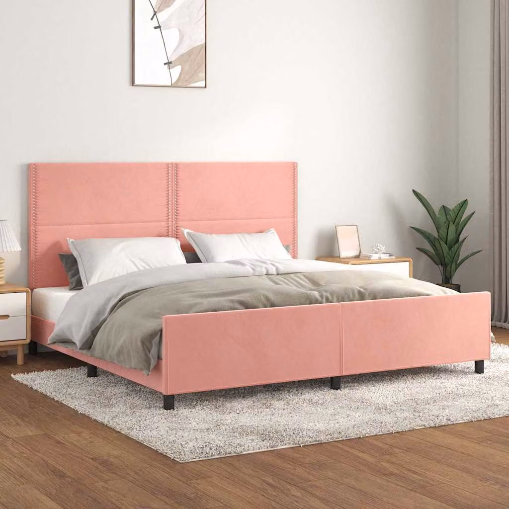 vidaXL Giroletto con Testiera in Velluto Rosa e Struttura in Legno L 200 x P 200 cm