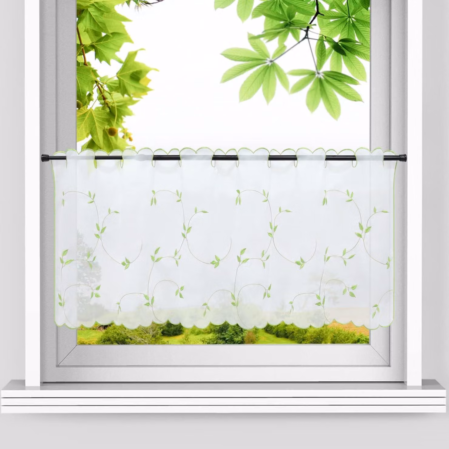 Tende per finestra con ricamo a motivi floreali, 45x90 cm, trasparenti, adatte per la cucina