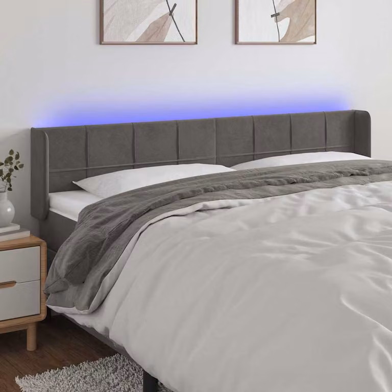 Testiera per letto vidaXL in velluto grigio con illuminazione LED integrata e porta di ricarica USB, L 183 x H 78/88 x P 16 cm