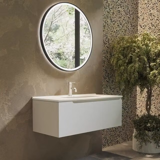 Mobile bagno sospeso 100 cm un cassetto bianco opaco con lavabo | Moor