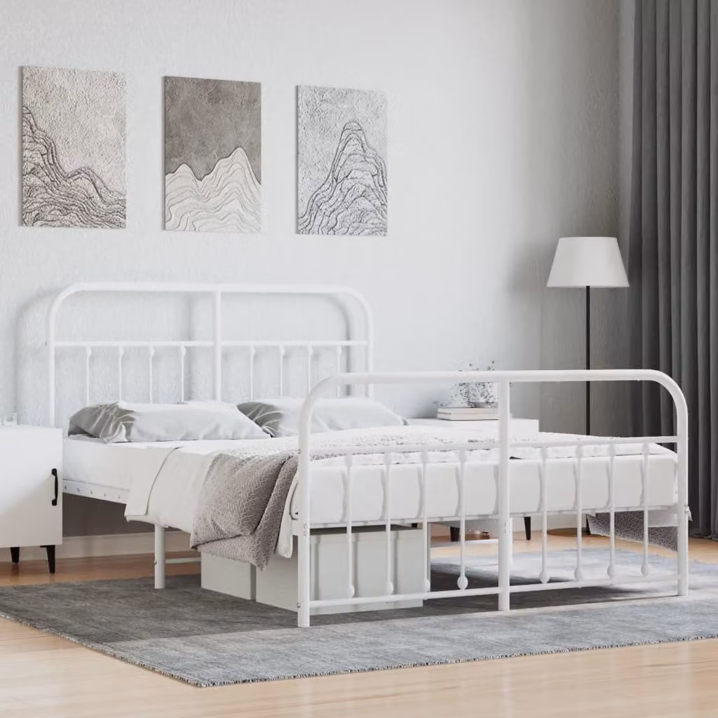 vidaXL Giroletto con testiera e pediera in metallo bianco 150x200 cm - Giroletto - Cornici per letti - Giroletto - Letto
