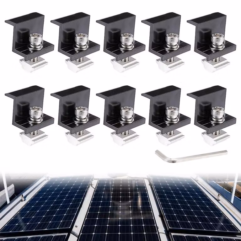 Connettori solari, set da 10, 30 mm, in alluminio, neri, per sistemi Unistrut