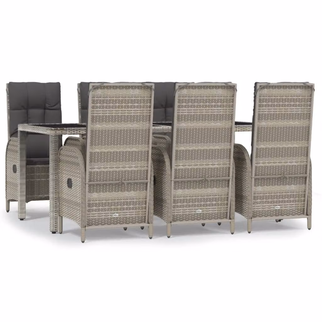 Set da Pranzo da Giardino 7 pz con Cuscini in Polyrattan Grigio