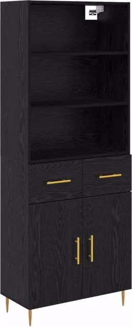 Credenza | Madia | Buffet da pranzo | Armadio da pranzo Rovere Nero 69,5 x 34 x 180 cm Legno multistrato