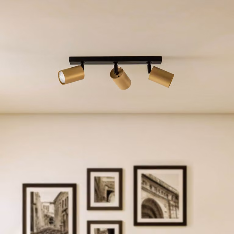 Faretto da soffitto Zoom, a 3 luci, nero/oro Zoom SIGMA, dimmerabile, Nero, Soggiorno / Sala da pranzo, Metallo, Faretto
