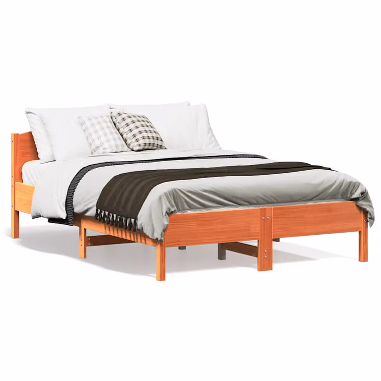 Letto in legno di pino rustico vidaXL, colore marrone cera, senza materasso, L: 140,5 cm x P: 195,5 cm x H: 74,5 cm