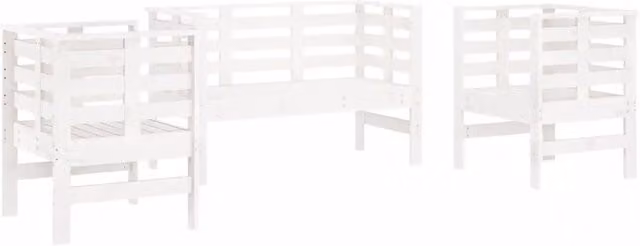 Set Salotto da Giardino 3 pz | Set di Mobili da Esterno Bianco in Legno Massello di Pino