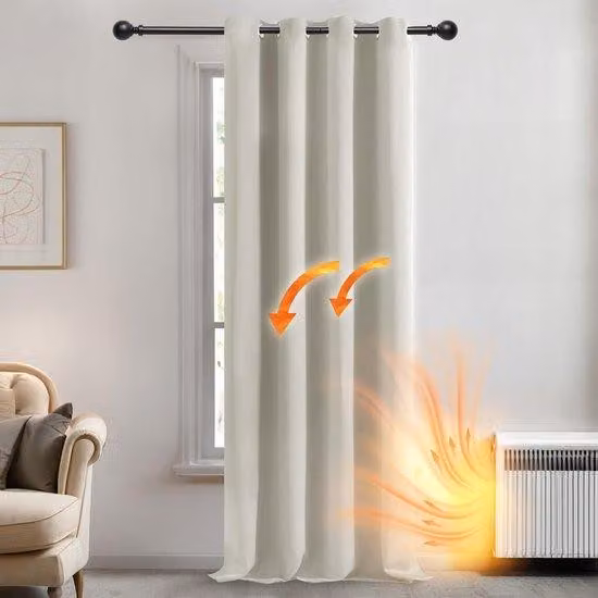 Tende termiche nere con anelli, per camera da letto, 132x138 cm, color crema, 1 pezzo