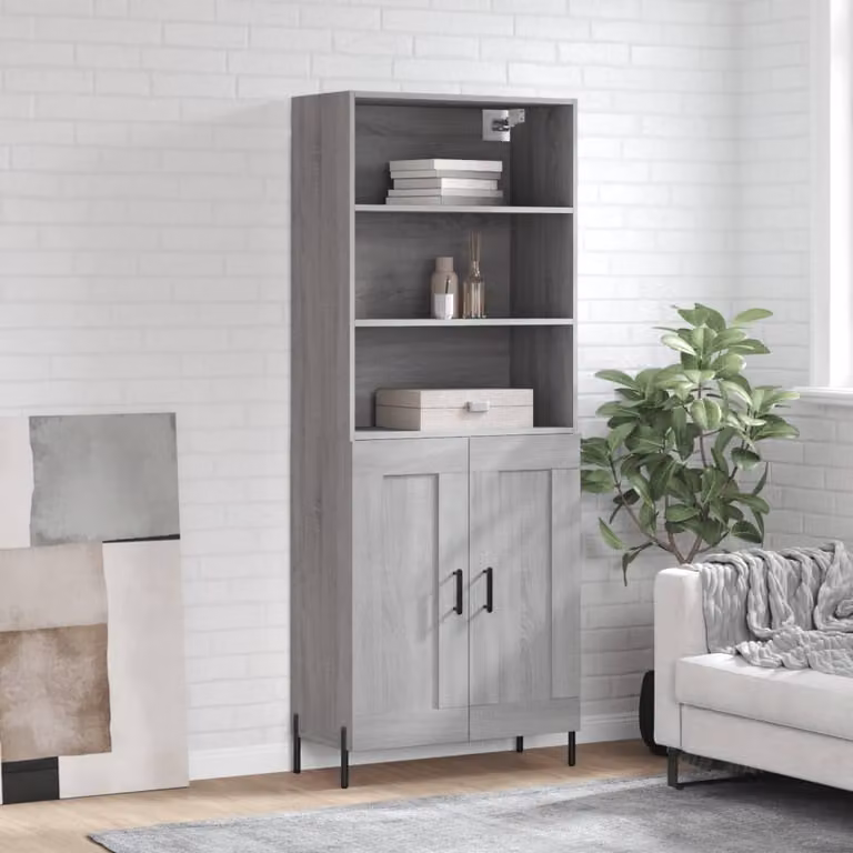 Credenza moderna vidaXL in legno e metallo Grigio Sonoma, L: 69,5 cm, P: 34,0 cm, H: 180,0 cm