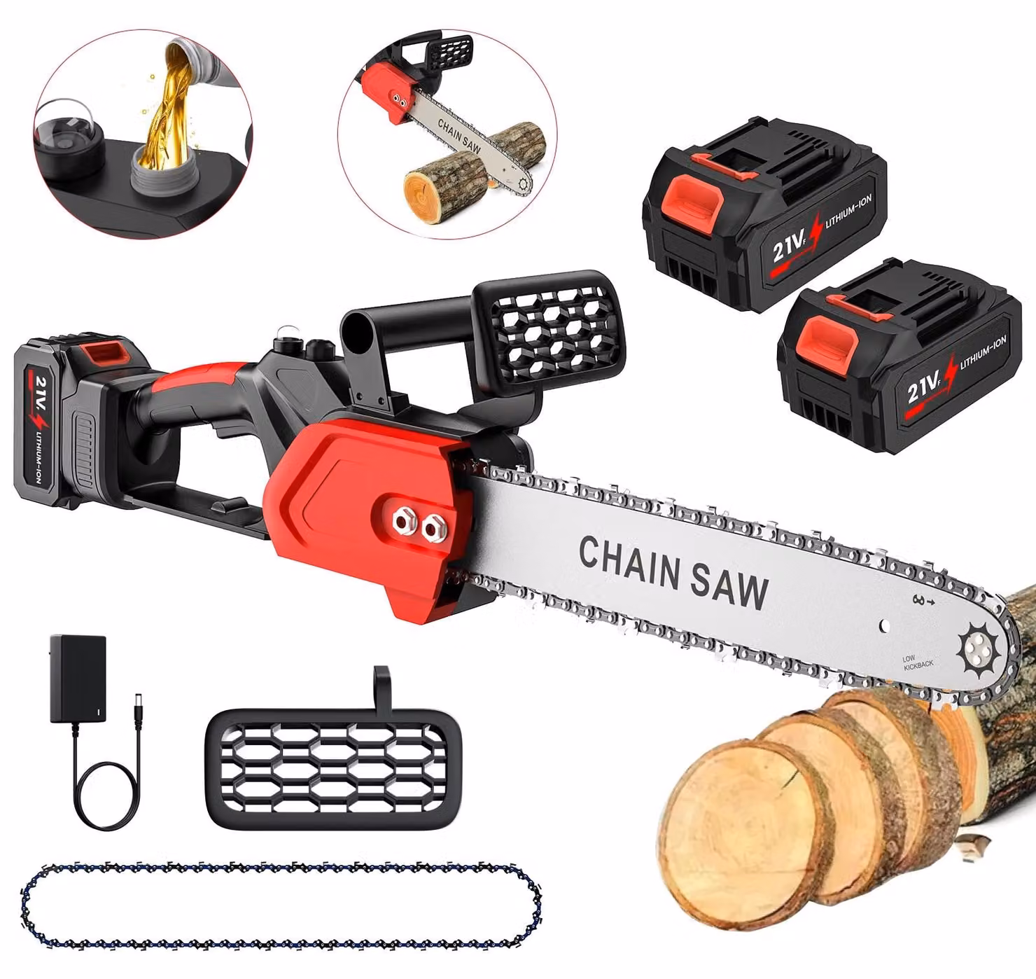Troncatrice a batteria - Motosega senza spazzole - Lame da 30 cm - Senza fili - Elevata potenza - Lubrificazione automatica della catena - 2 batterie