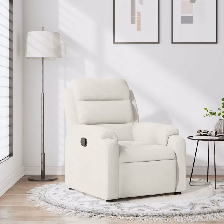 vidaXL Poltrona Reclinabile Relax in Velluto Beige e Bianco con Braccioli e Reclinazione Manuale