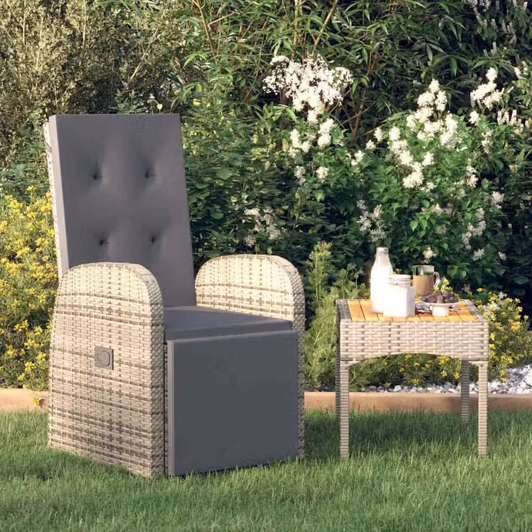 vidaXL Sedie da Giardino Reclinabili in Polyrattan Grigio con Braccioli e Cuscini