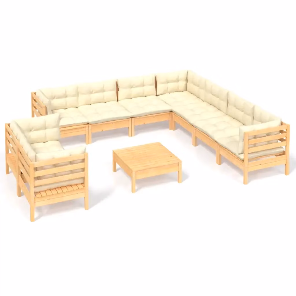 Set di divani da giardino vidaXL in legno massello di pino con cuscini beige 10 pezzi – 2