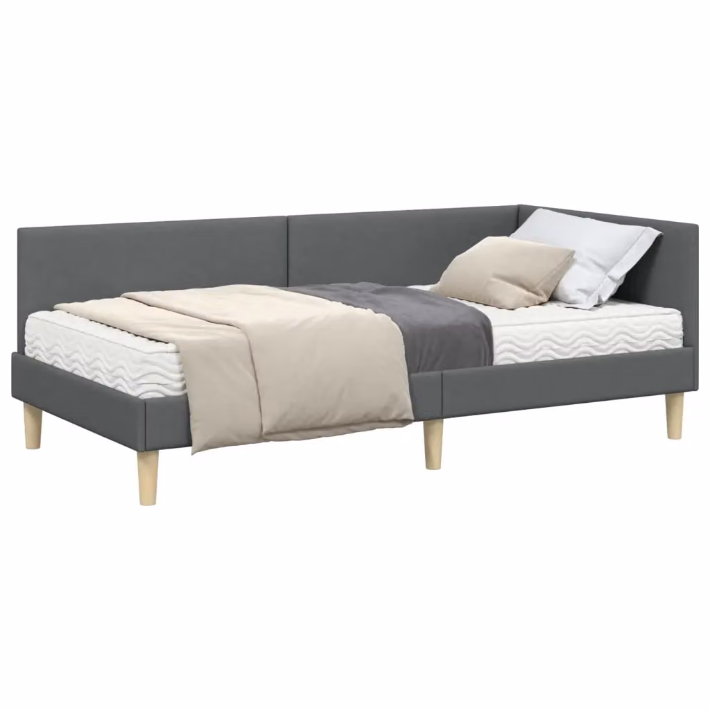 vidaXL Struttura Letto Angolare con 2 Materassi in Tessuto Grigio L/P/H: 200 x 100 x 72 cm – 2