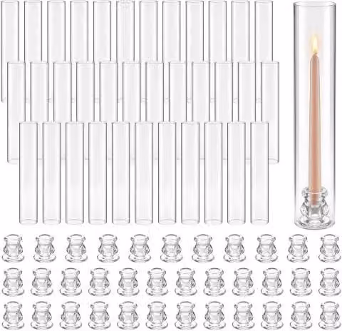 VEVOR Set di 36 Portacandele Hurricane, Portacandele da Tavolo, Cilindri Alti in Vetro Trasparente 65x350 mm, Vetro Borosilicato di Alta Qualità, Centrotavola per Matrimoni, Feste, Decorazioni Moderne