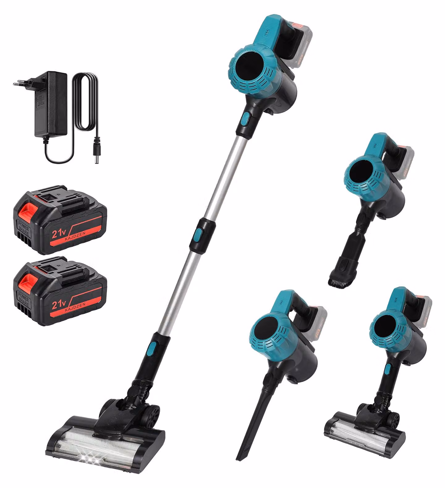 Aspirapolvere senza fili, potente aspirazione, fari a LED, 2 batterie