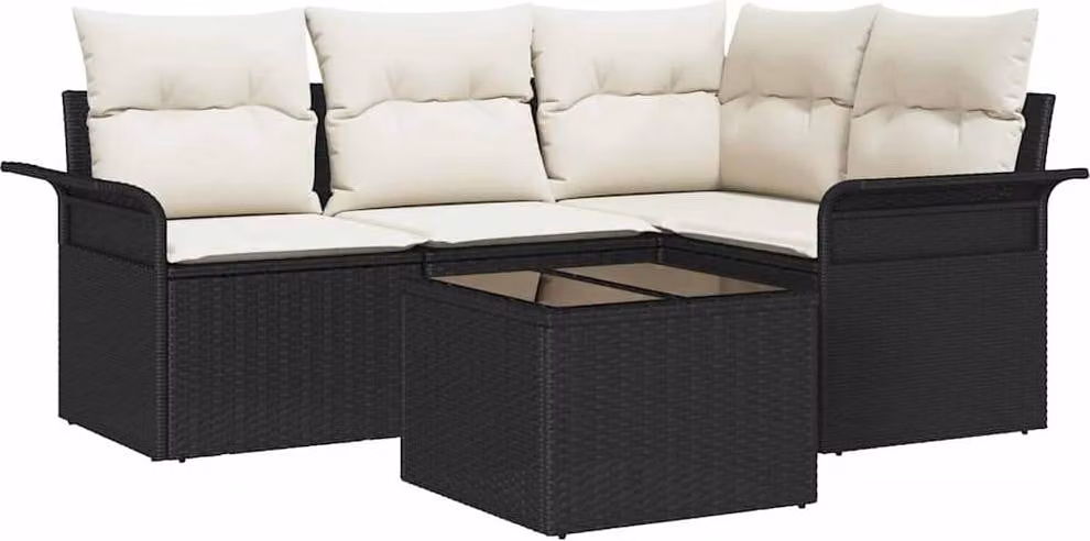 Set Divano da Giardino con archiviazione 5 pcs Nero polyrattan