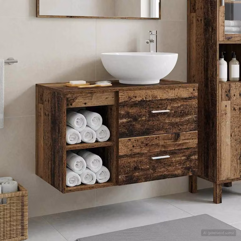 Set di mobili per il bagno moderno vidaXL in legno marrone con vanità e cassetti