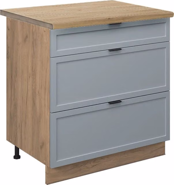 Mobiletto base per cucina Fame-Line Blu-grigio chiaro/Rovere dorato 80 cm con 3 cassetti, PL Rovere Vicco